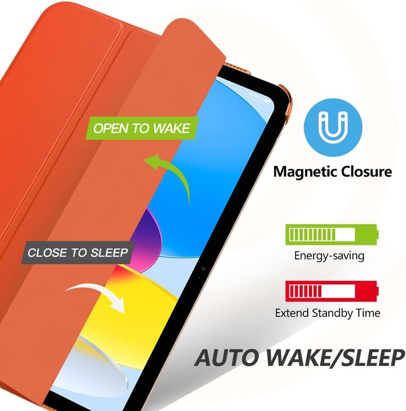 MoKo غطاء لجهاز iPad (A16) الجيل 11 بحجم 11 بوصة 2025، غطاء لجهاز iPad الجيل 10 بحجم 10.9 بوصة 2022، غطاء ذكي رقيق مع ظهر شفاف من PC، يدعم Touch ID، استيقاظ/نوم تلقائي، برتقالي - Image 4